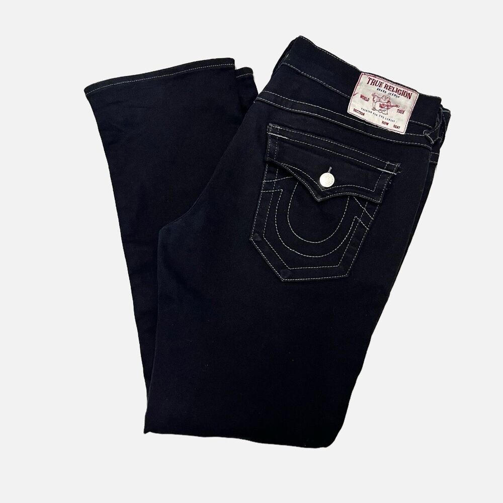 True Religion Black Denim Ricky Relaxed Straight Jeans Size 36 X 30